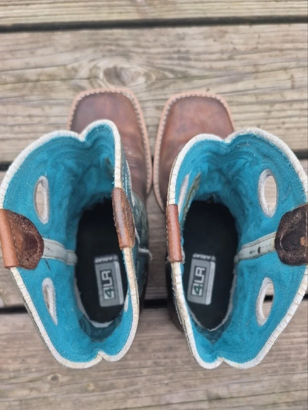 Ariat Teal and Brown Kids Pull-On Western Boots